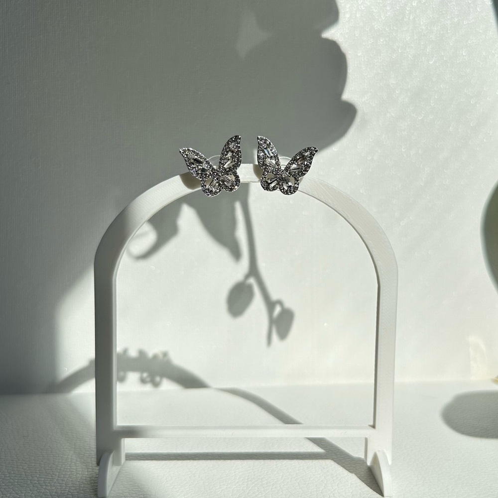Butterfly Rhinestones Sterling silver needle earrings - Picture 5 of 6